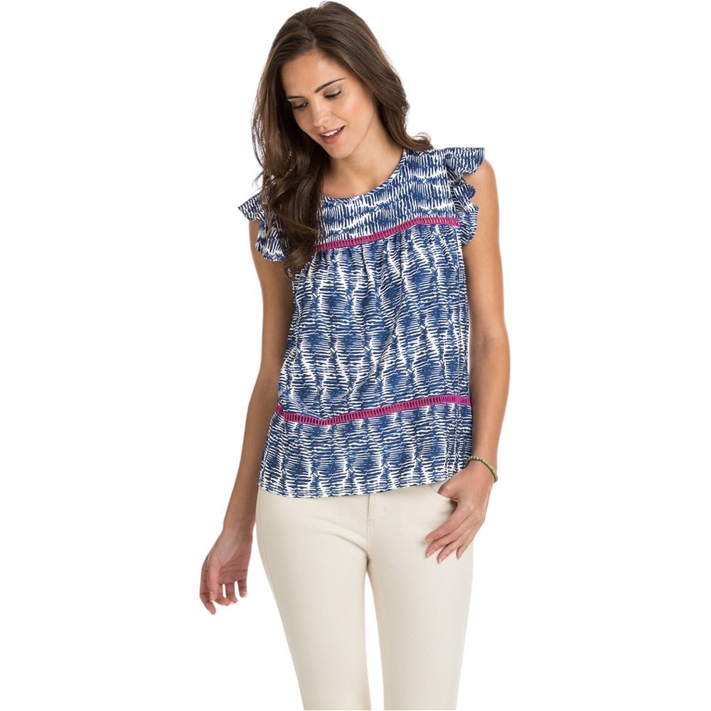 Vineyard Vines Watercolor Lines Sleeveless Ruffle Top